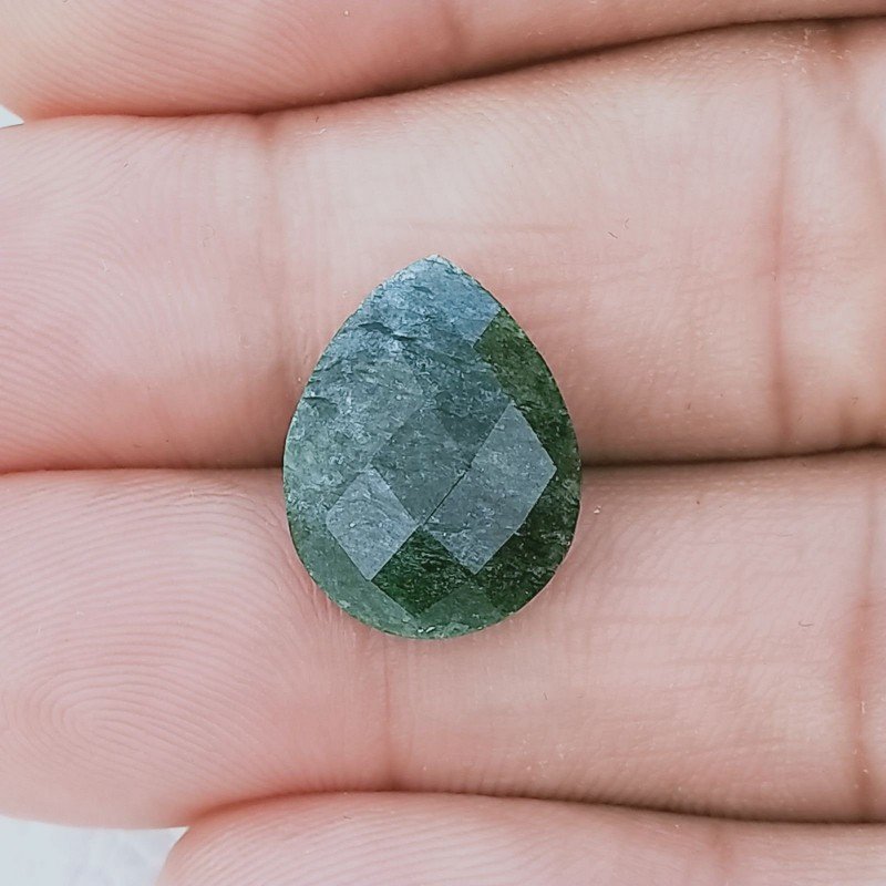 Briolette di Avventurina Verde, Forma Goccia, Sfaccettata a Mano, 16x12x6 mm, 7,90 ct