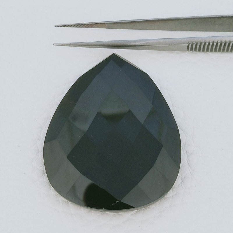 Onice Nera (A) Forma Goccia Briolette Fatto A Mano Sfaccettato 46X35X7mm 73,20 Carati 1pz