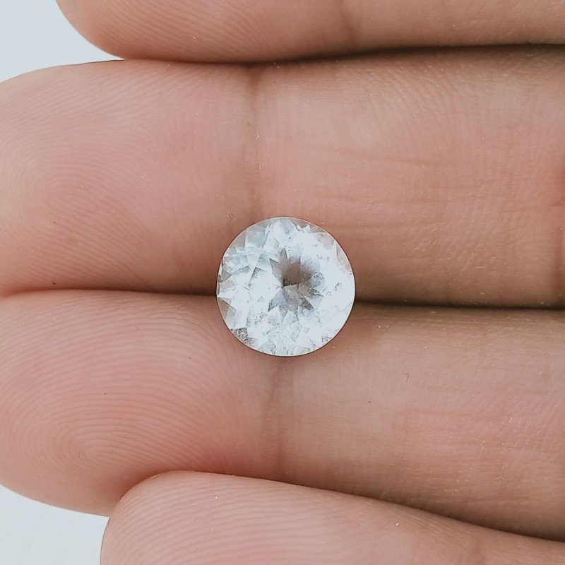 Gemma Sciolta di Acquamarina, Taglio Tondo Sfaccettato a Mano, 9x5 mm, 2,65 ct