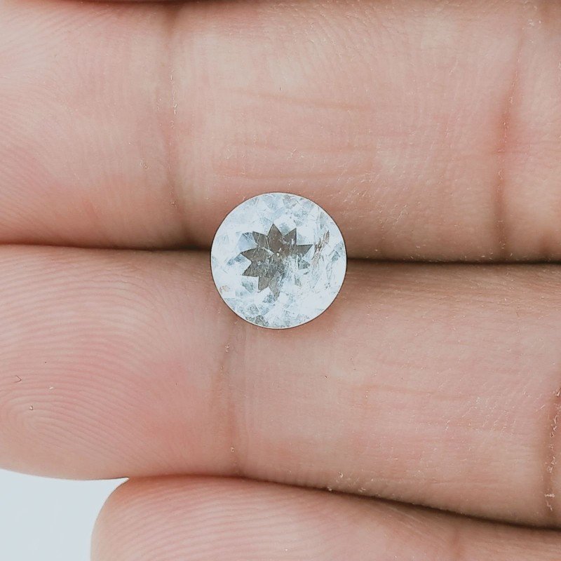 Gemma Sciolta di Acquamarina, Taglio Tondo Sfaccettato a Mano, 8x4 mm, 1,85 ct