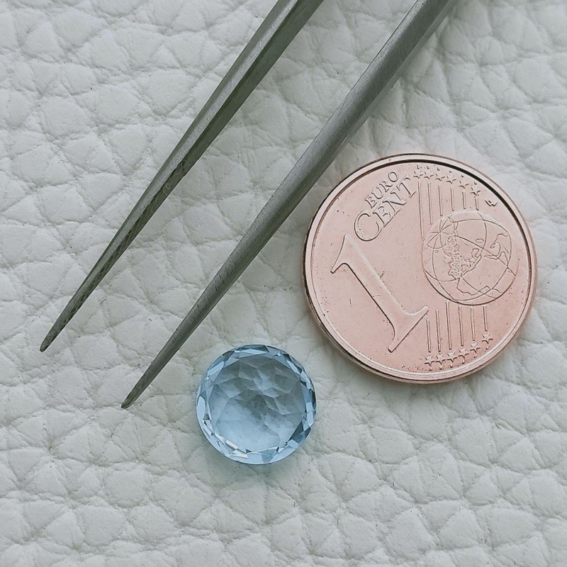 Topazio Azzurro Forma Tondo Sfaccetata A Mano Gemma Sciolte 8X3mm 2,35 Carati 1pz