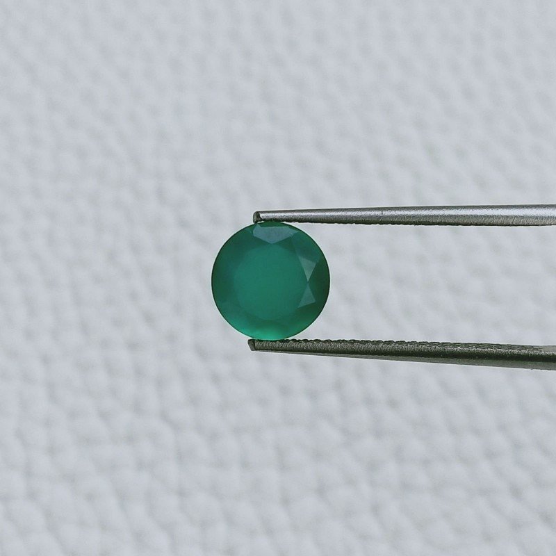 Gemma Sciolta di Onice Verde, Taglio Tondo Sfaccettato a Mano, 08x3 mm, 1,35 ct