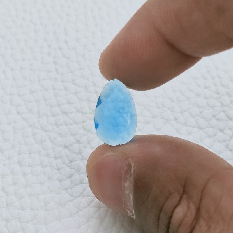 Topazio Azzurro Idrotermale Taglio Goccia Sfaccetata A Mano Gemme Sciolte 16X10X3mm 3,40 Carati 1pz