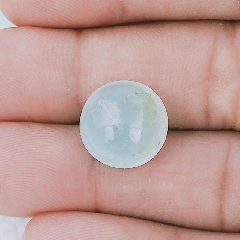 Cabochon di Acquamarina Tondo, 14x8 mm, 10,35 ct, Fatto a Mano