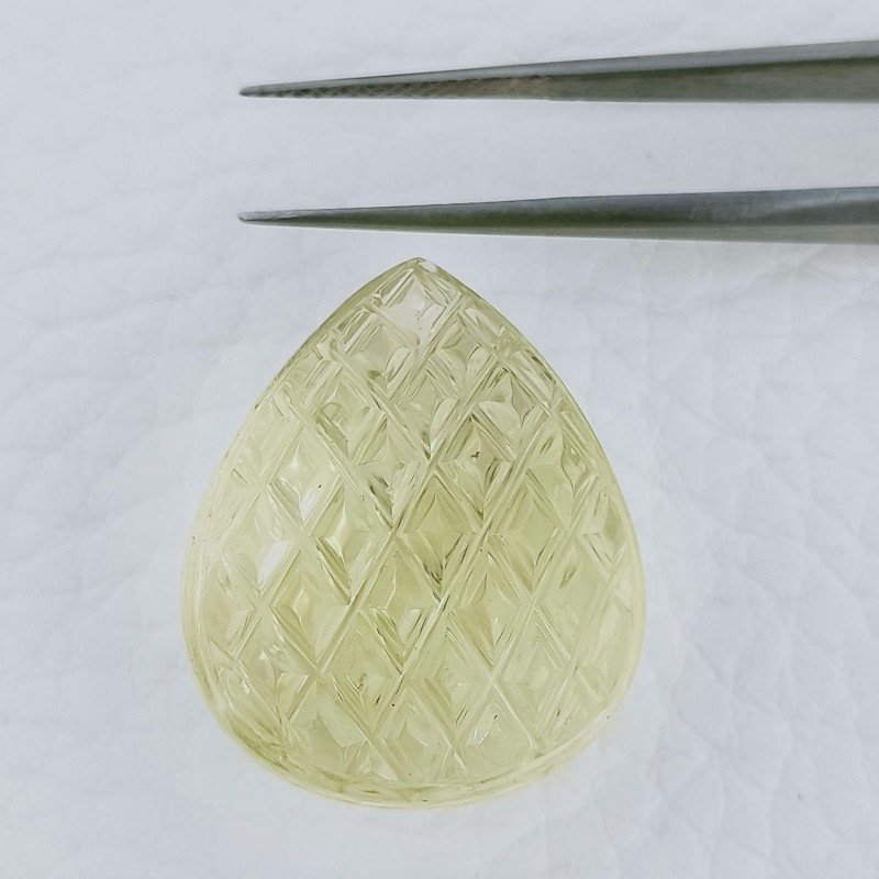 Quarzo Oro Verde Forma Goccia Incisa Moghul Fatto A Mano 25X21X13mm 44,30 Carati 1pz