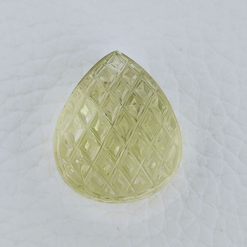 Quarzo Oro Verde Forma Goccia Incisa Moghul Fatto A Mano 25X21X13mm 44,30 Carati 1pz