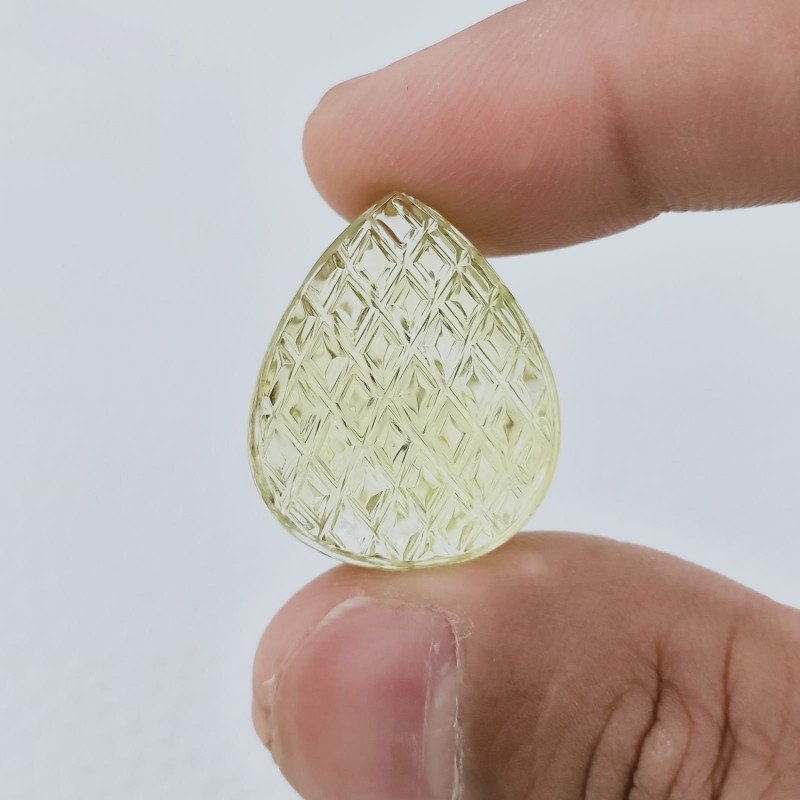 Quarzo Oro Verde Forma Goccia Incisa Moghul Fatto A Mano 25X21X13mm 44,30 Carati 1pz
