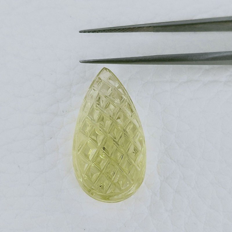 Quarzo Oro Verde Forma Goccia Incisa Moghul Fatto A Mano 26X14X10mm 24,45 Carati 1pz