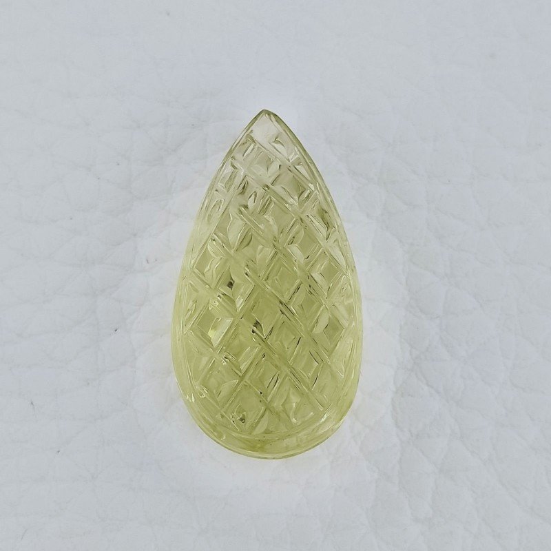 Quarzo Oro Verde Forma Goccia Incisa Moghul Fatto A Mano 26X14X10mm 24,45 Carati 1pz