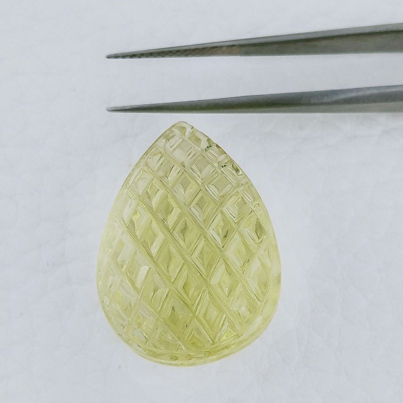 Quarzo Oro Verde Forma Goccia Incisa Moghul Fatto A Mano 26X18-19X14mm 43,00 Carati 1pz
