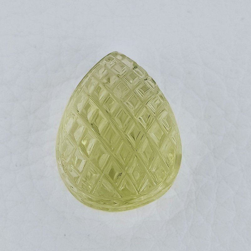 Quarzo Oro Verde Forma Goccia Incisa Moghul Fatto A Mano 26X18-19X14mm 43,00 Carati 1pz