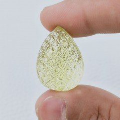 Quarzo Oro Verde Forma Goccia Incisa Moghul Fatto A Mano 26X18-19X14mm 43,00 Carati 1pz