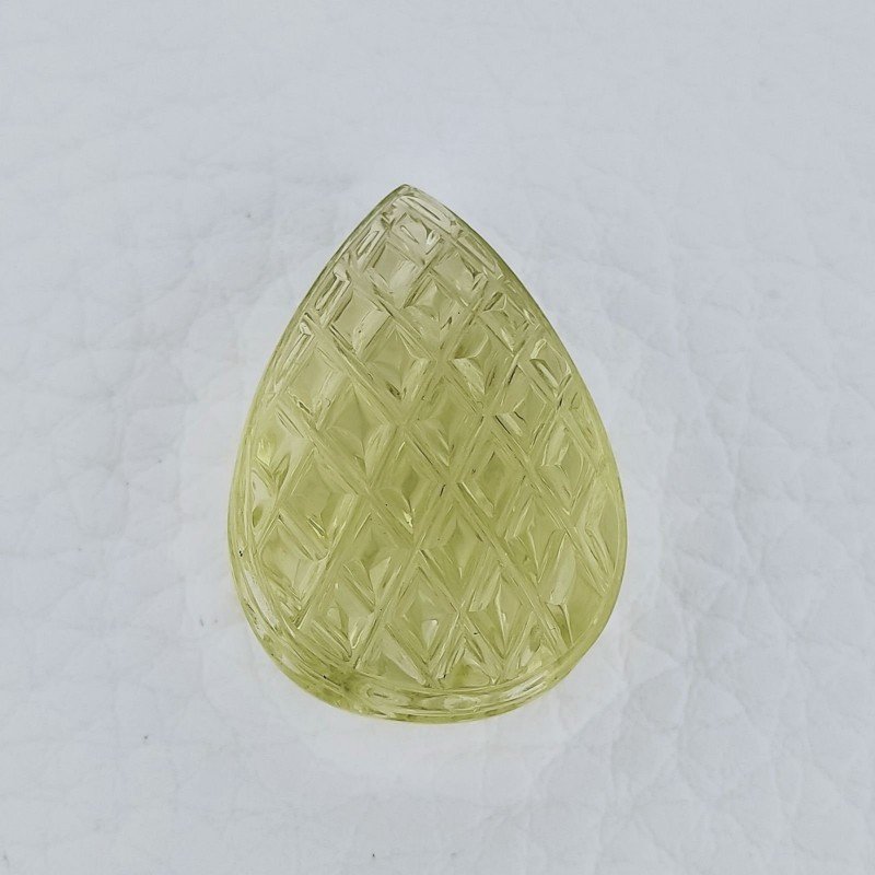 Quarzo Oro Verde Forma Goccia Incisa Moghul Fatto A Mano 26X17X13mm 37,30 Carati 1pz