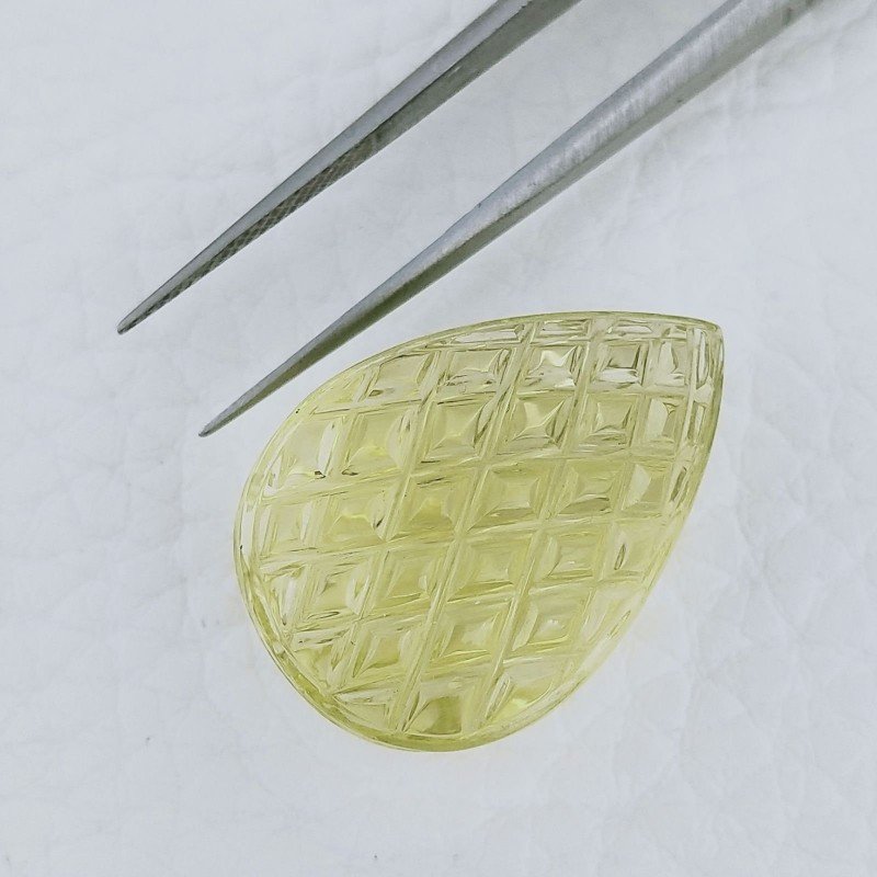 Quarzo Oro Verde Forma Goccia Incisa Moghul Fatto A Mano 26X17X13mm 37,30 Carati 1pz