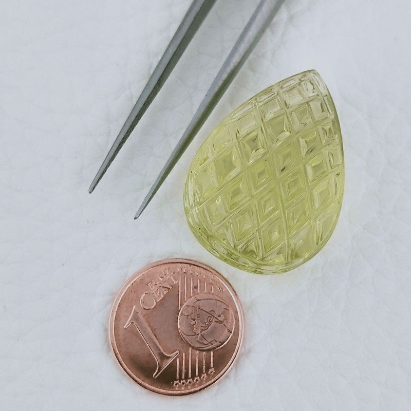 Quarzo Oro Verde Forma Goccia Incisa Moghul Fatto A Mano 26X17X13mm 37,30 Carati 1pz