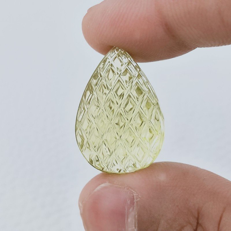 Quarzo Oro Verde Forma Goccia Incisa Moghul Fatto A Mano 26X17X13mm 37,30 Carati 1pz
