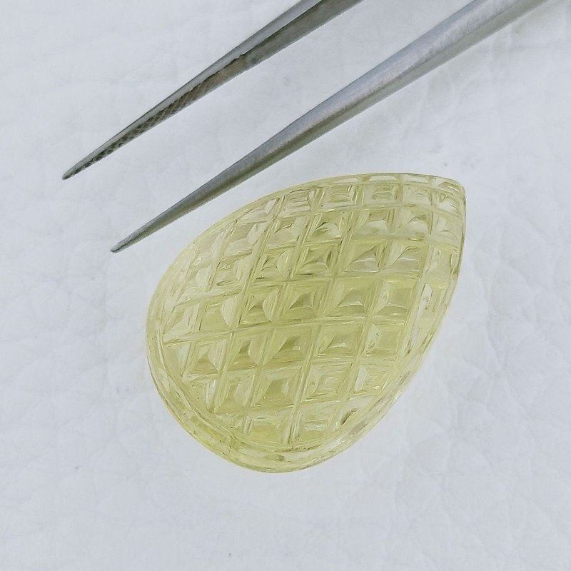 Quarzo Oro Verde Forma Goccia Incisa Moghul Fatto A Mano 25X17X12mm 34,00 Carati 1pz