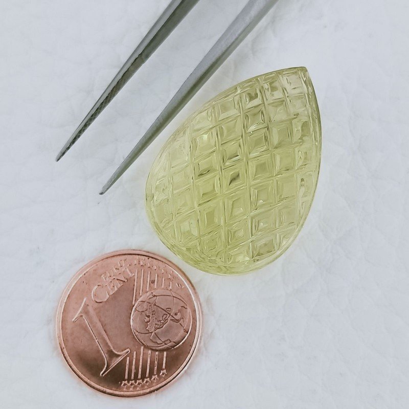 Quarzo Oro Verde Forma Goccia Incisa Moghul Fatto A Mano 25X17X12mm 34,00 Carati 1pz