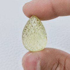 Quarzo Oro Verde Forma Goccia Incisa Moghul Fatto A Mano 25X17X12mm 34,00 Carati 1pz