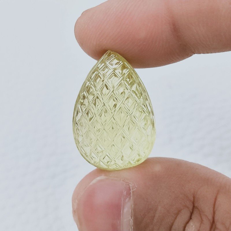 Quarzo Oro Verde Forma Goccia Incisa Moghul Fatto A Mano 25X17X12mm 34,00 Carati 1pz