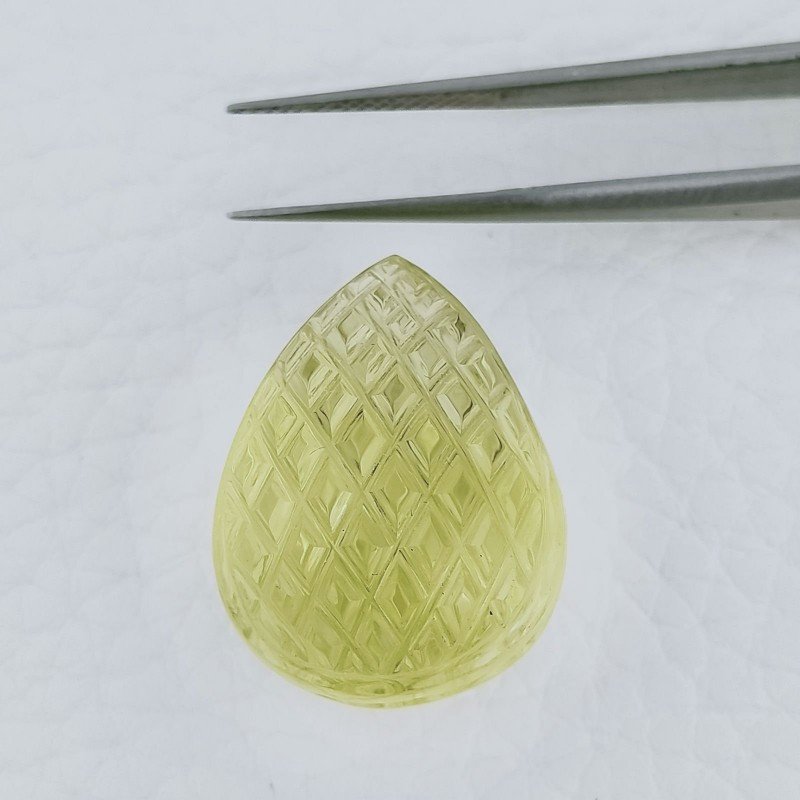Quarzo Oro Verde Forma Goccia Incisa Moghul Fatto A Mano 24X18X14mm 39,00 Carati 1pz