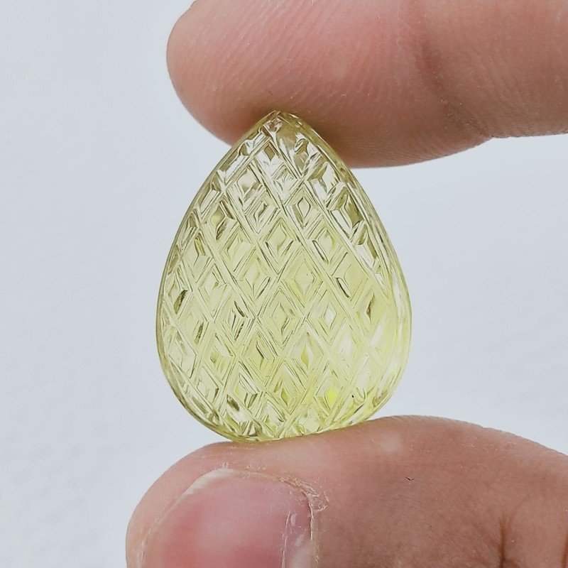 Quarzo Oro Verde Forma Goccia Incisa Moghul Fatto A Mano 24X18X14mm 39,00 Carati 1pz
