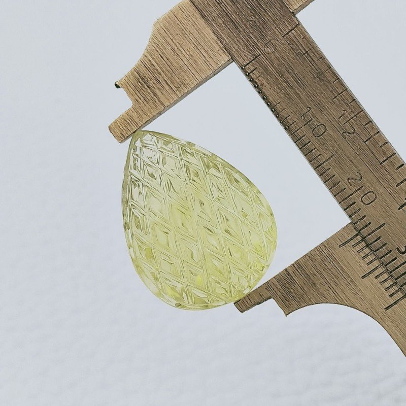 Quarzo Oro Verde Forma Goccia Incisa Moghul Fatto A Mano 24X18X14mm 39,00 Carati 1pz