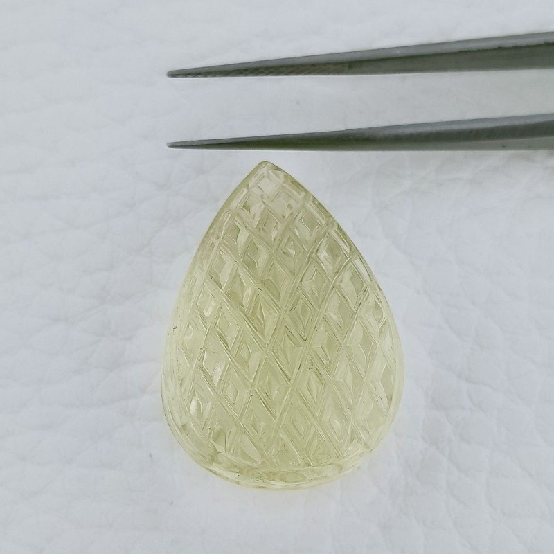Quarzo Oro Verde Forma Goccia Incisa Moghul Fatto A Mano 27X18-19X12-13mm 38,20 Carati 1pz
