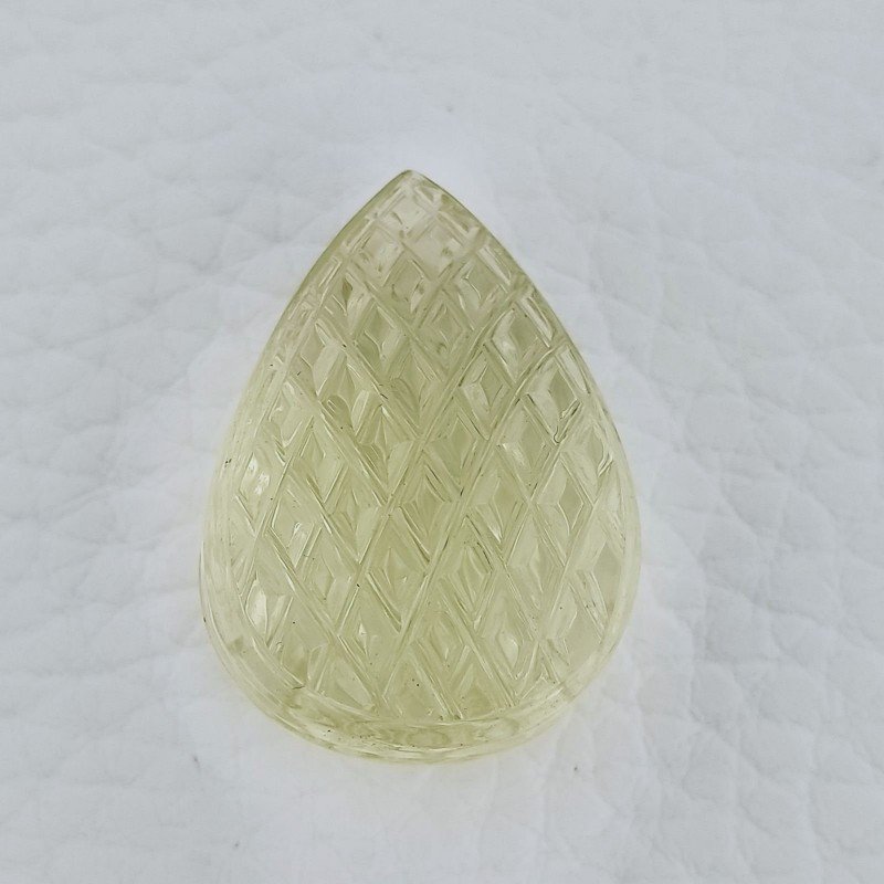 Quarzo Oro Verde Forma Goccia Incisa Moghul Fatto A Mano 27X18-19X12-13mm 38,20 Carati 1pz