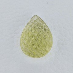 Quarzo Oro Verde Forma Goccia Incisa Moghul Fatto A Mano 29X21X13-16mm 42,70 Carati 1pz