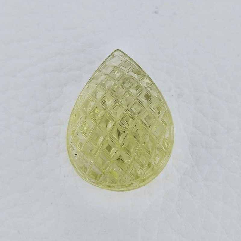 Quarzo Oro Verde Forma Goccia Incisa Moghul Fatto A Mano 29X21X13-16mm 42,70 Carati 1pz