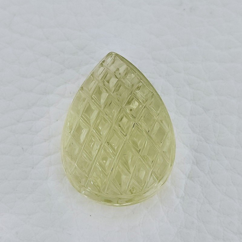 Quarzo Oro Verde Forma Goccia Incisa Moghul Fatto A Mano 28X20X12-14mm 44,70 Carati 1pz