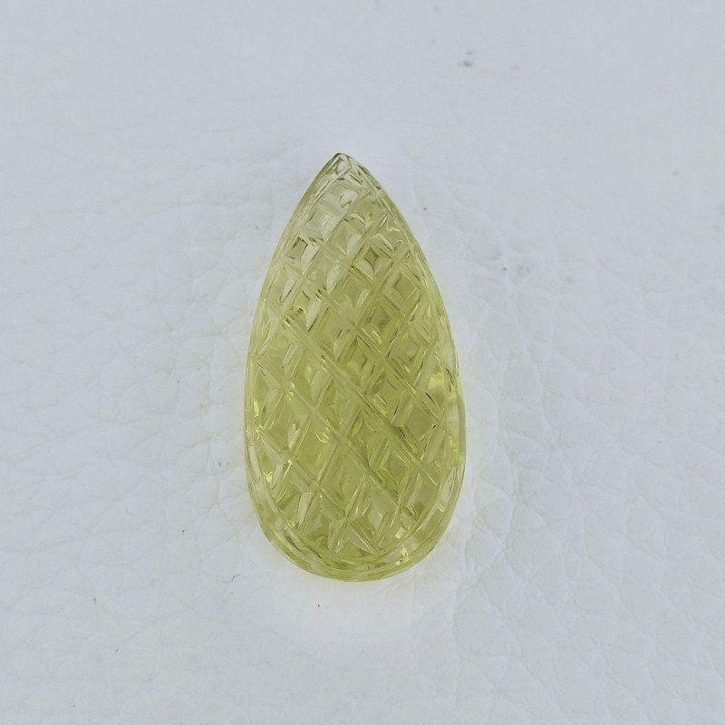 Quarzo Oro Verde Forma Goccia Incisa Moghul Fatto A Mano 35X17X12mm 47,75 Carati 1pz