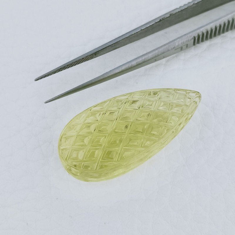 Quarzo Oro Verde Forma Goccia Incisa Moghul Fatto A Mano 35X17X12mm 47,75 Carati 1pz