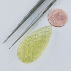 Quarzo Oro Verde Forma Goccia Incisa Moghul Fatto A Mano 35X17X12mm 47,75 Carati 1pz
