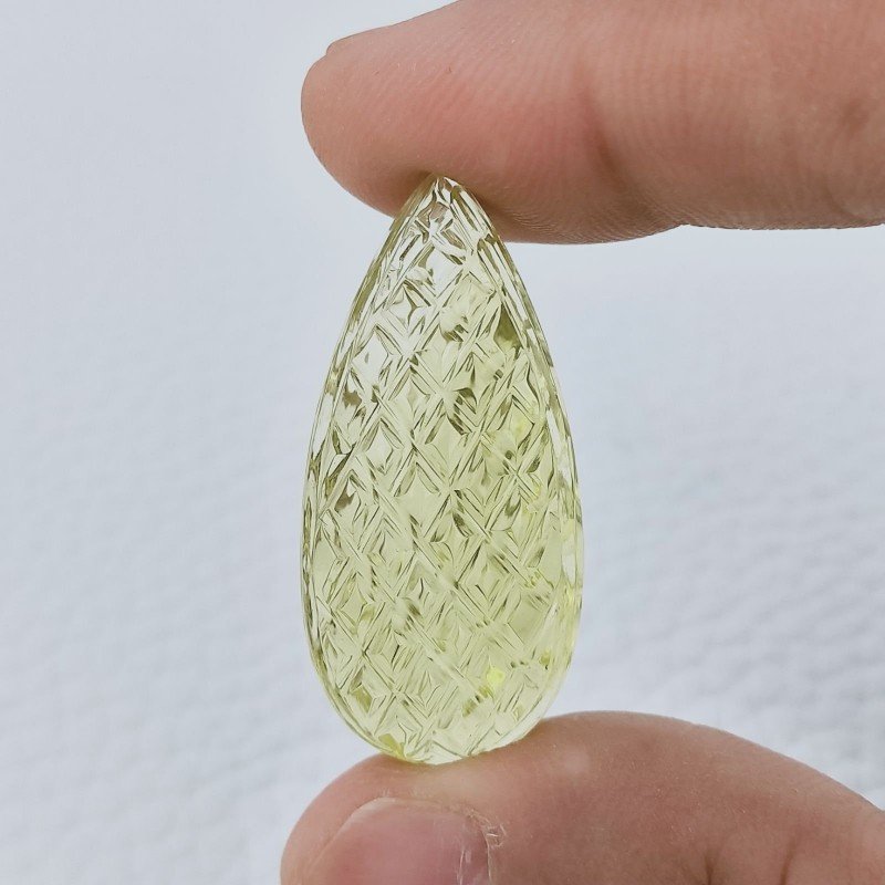 Quarzo Oro Verde Forma Goccia Incisa Moghul Fatto A Mano 35X17X12mm 47,75 Carati 1pz