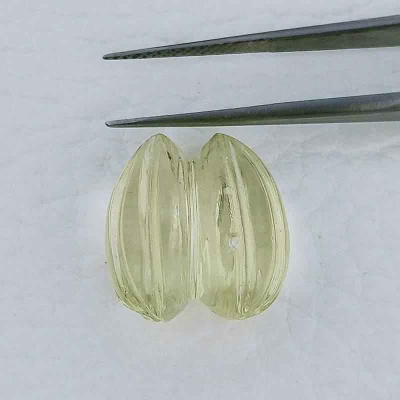 Quarzo Oro Verde Forma Goccia Incisa Moghul Fatto A Mano 17X15X9mm 17,75 Carati 1pz