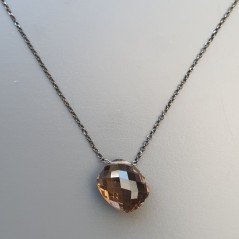 Collana Girocollo Con Catena Brunito Argento 925 E Quarzo Fume Taglio Cuscino Briolette Sfaccettato A Mano 1Pz