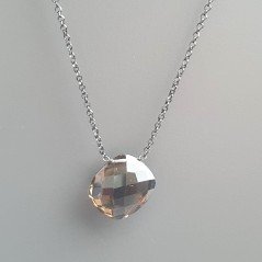 Collana Girocollo Con Catena Brunito Argento 925 E Quarzo Fume Taglio Cuscino Briolette Sfaccettato A Mano 1Pz