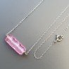 Collana Girocollo Con Catena Rodiato Argento 925 E Cristallo Di Rocca Diamantata Taglio Cilindro Sfaccettato A Mano 1Pz