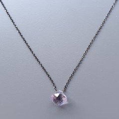 Collana Girocollo Con Catena Brunito Argento 925 E Ametista Rosa Di Francia Taglio Cipolla Sfaccettato A Mano 1Pz