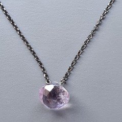 Collana Girocollo Con Catena Brunito Argento 925 E Ametista Rosa Di Francia Taglio Cipolla Sfaccettato A Mano 1Pz