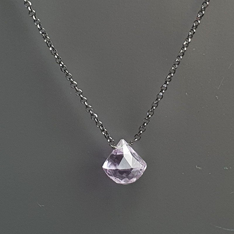 Collana Girocollo Con Catena Brunito Argento 925 E Ametista Rosa Di Francia Taglio Cipolla Sfaccettato A Mano 1Pz