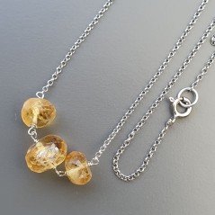 Collana Girocollo Con Catena Rodiato Argento 925 E Quarzo Citrino Taglio Rondelle Sfaccettato A Mano 1Pz