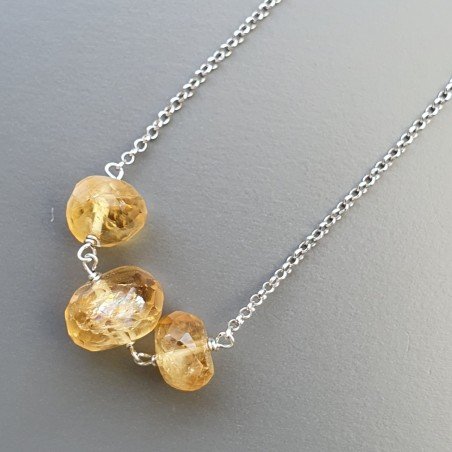 Collana Girocollo Con Catena Rodiato Argento 925 E Quarzo Citrino Taglio Rondelle Sfaccettato A Mano 1Pz