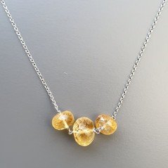 Collana Girocollo Con Catena Rodiato Argento 925 E Quarzo Citrino Taglio Rondelle Sfaccettato A Mano 1Pz