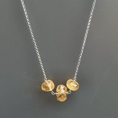 Collana Girocollo Con Catena Rodiato Argento 925 E Quarzo Citrino Taglio Rondelle Sfaccettato A Mano 1Pz