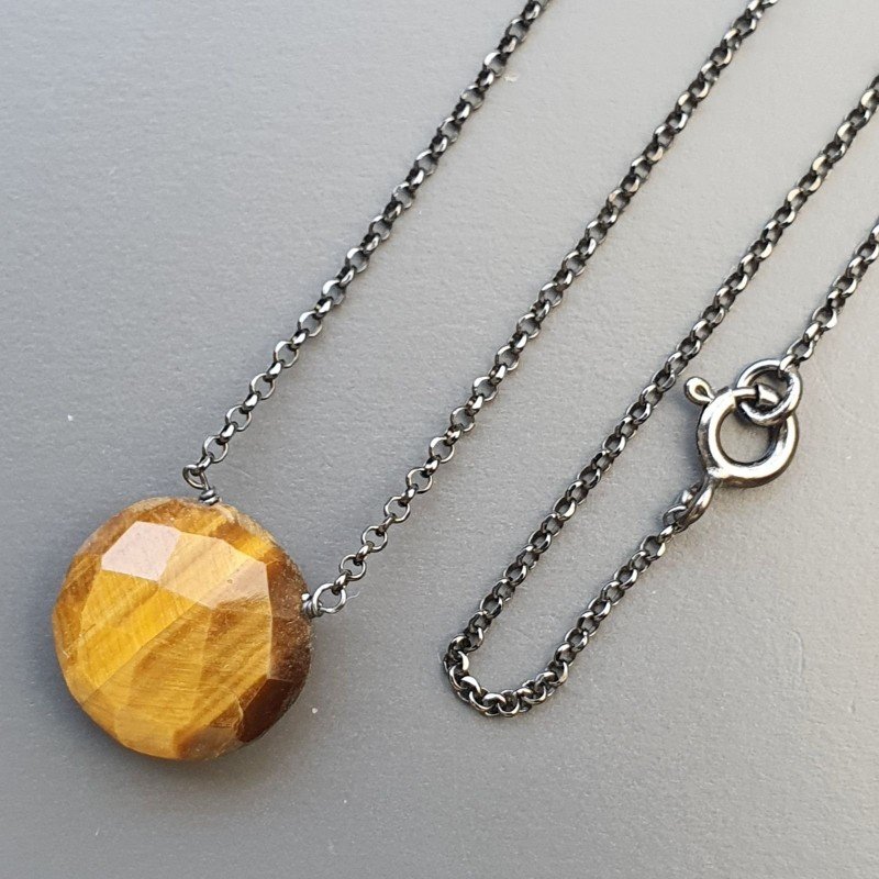 Collana Girocollo Con Catena Brunito Argento 925 E Occhio Di Tigre Taglio Briolette Sfaccettato A Mano 1Pz Collana Girocollo Con Catena Brunito Argento 925 E Occhio Di Tigre Taglio Briolette Sfaccettato A Mano 1Pz