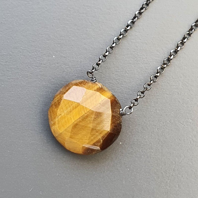 Collana Girocollo Con Catena Brunito Argento 925 E Occhio Di Tigre Taglio Briolette Sfaccettato A Mano 1Pz Collana Girocollo Con Catena Brunito Argento 925 E Occhio Di Tigre Taglio Briolette Sfaccettato A Mano 1Pz