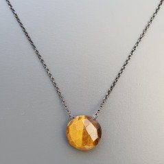 Collana Girocollo Con Catena Brunito Argento 925 E Occhio Di Tigre Taglio Briolette Sfaccettato A Mano 1Pz Collana Girocollo Con Catena Brunito Argento 925 E Occhio Di Tigre Taglio Briolette Sfaccettato A Mano 1Pz